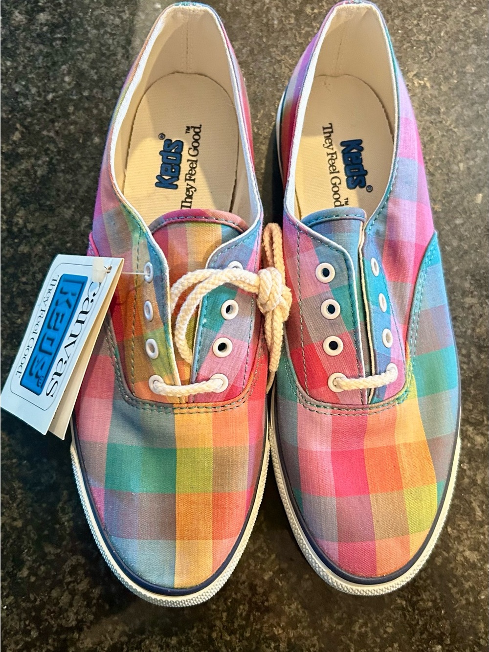 Fantastic Brand new with tags madras plaid sneakers- women 6